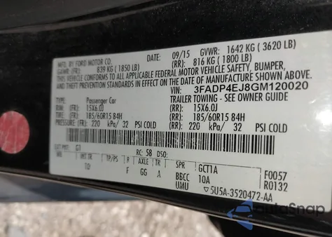 2016 Ford Fiesta Se from USA, damaged, VIN 3FADP4EJ8GM120020